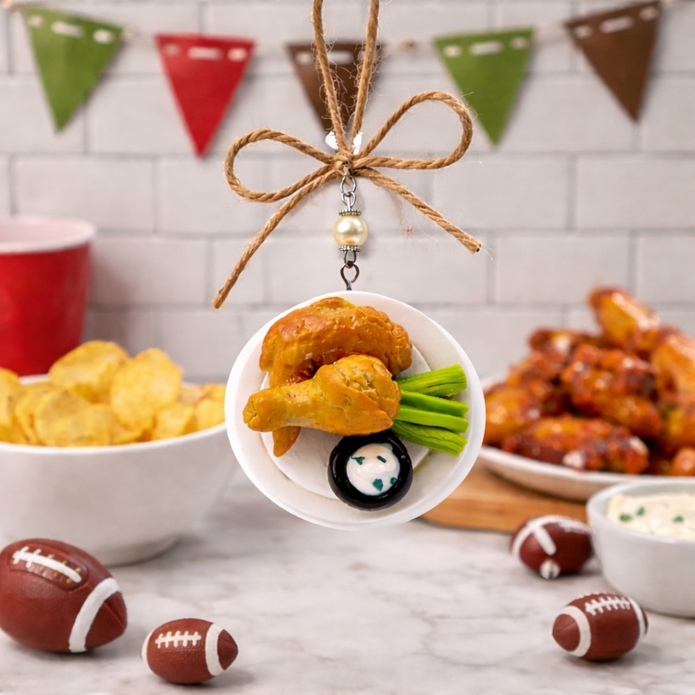 Buffalo Chicken Wing Platter Ornament – Handmade Game Day Decor, Super Bowl Food
